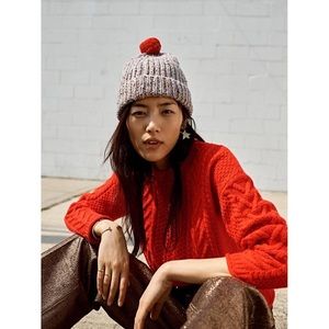 Madewell Cableknit Pullover Sweater Orange Merino Wool Blend Small